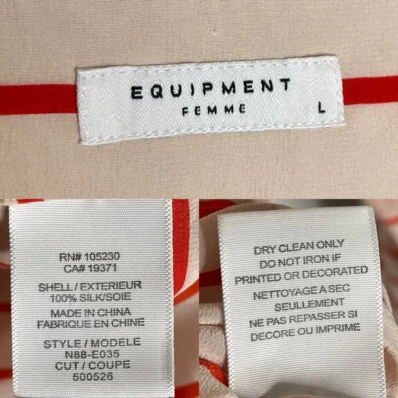 SOLD Equipment Femme Orange Striped Silk Shirt Blouse Top Size L Long Sleeve - Picture 12 of 12